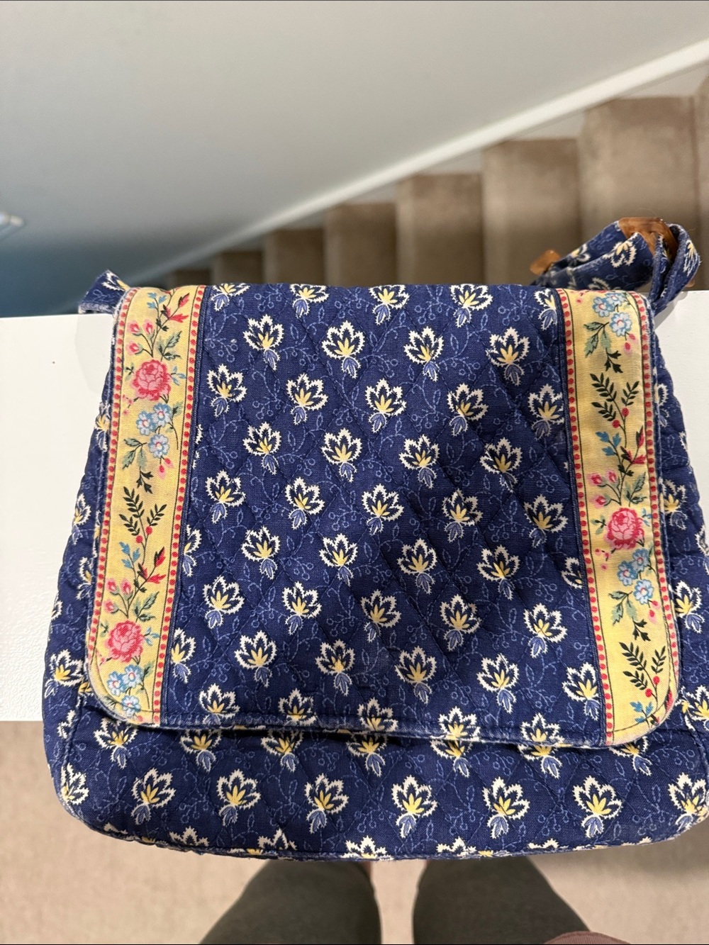 Quilted Floral Crossbody Bag Purse Navy Yellow VTG VERA BRADLEY MAISON BLUE